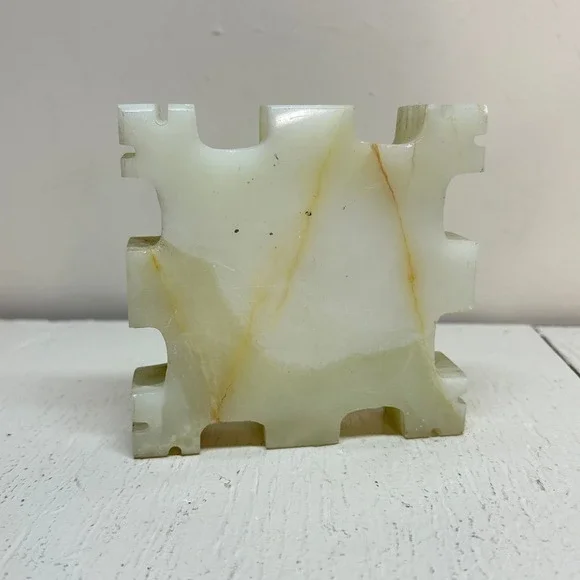 Vintage Onyx Ashtray Mother of Pearl Inlay Puzzle Piece Castle Design Decor - Picture 4 of 8